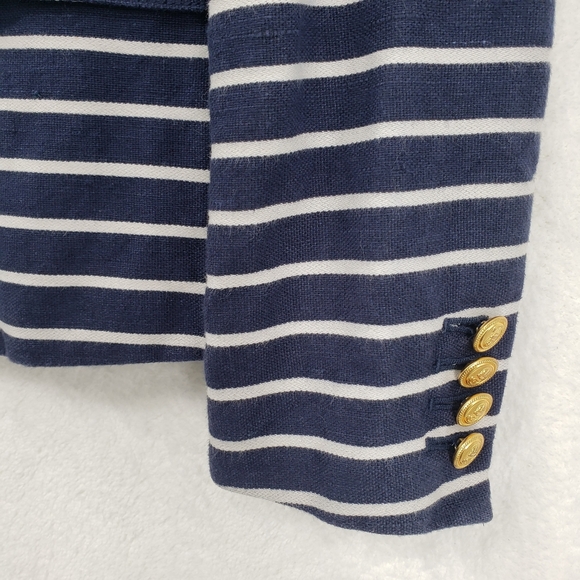 J. Crew Schoolboy Blazer Women US 4 Navy White Stripe linen cotton nautical - Picture 6 of 13